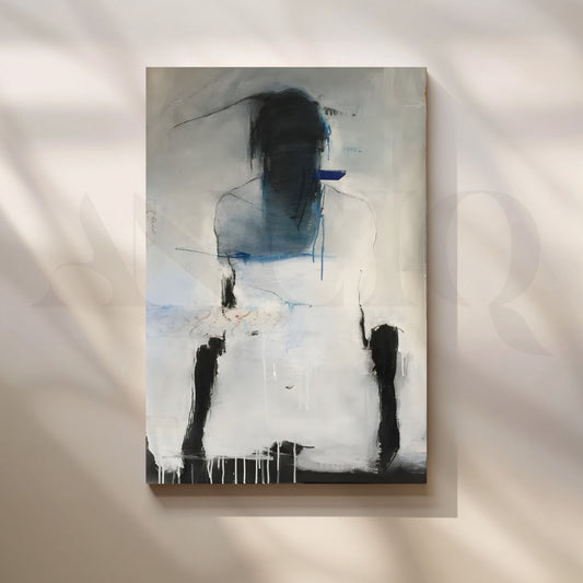 Moody Blue and Grey Figurative Abstract Artwork for Living Room