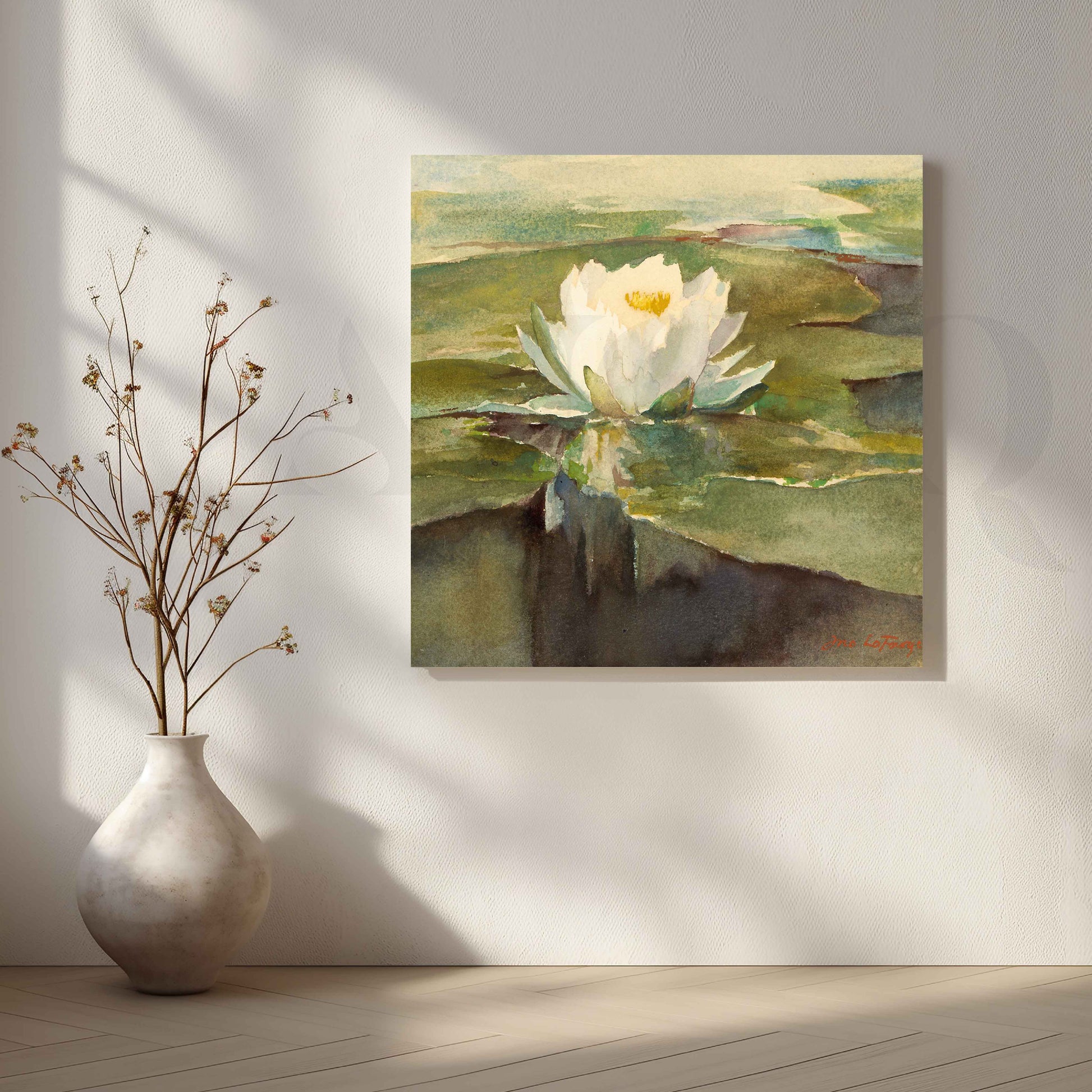 White Water Lily Botanical Canvas Artwork for Entryway/Hallway