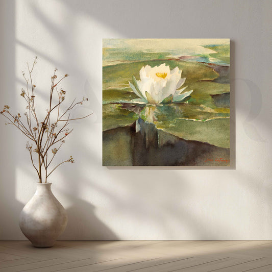 White Water Lily Botanical Canvas Artwork for Entryway/Hallway