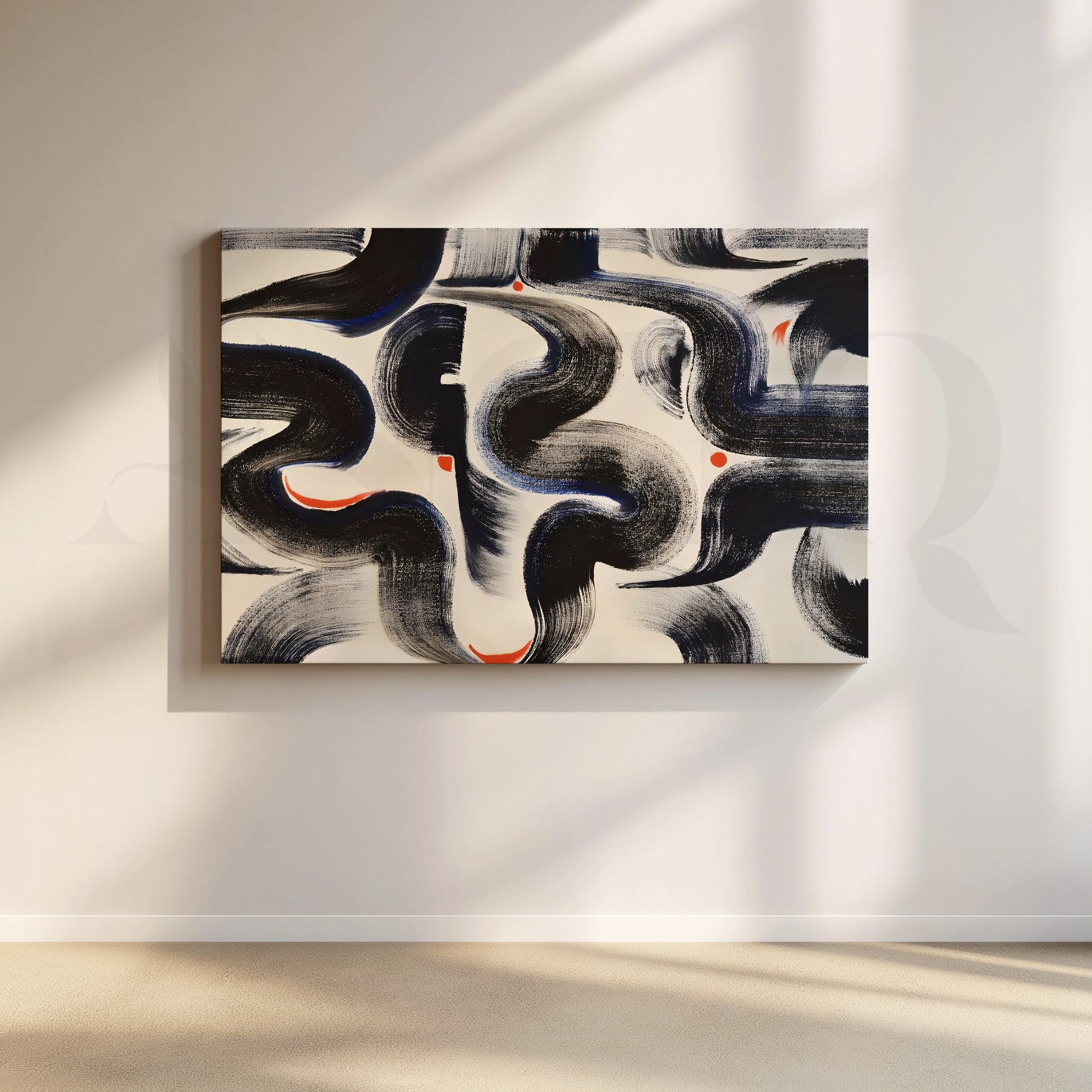 Modern Black Brushstroke Canvas Artwork for Living Room