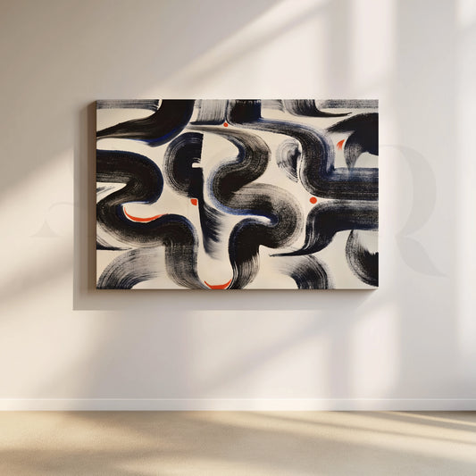 Modern Black Brushstroke Canvas Artwork for Living Room