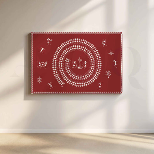 Warli Tribal Celebration Canvas Artwork with Gallery Wrap
