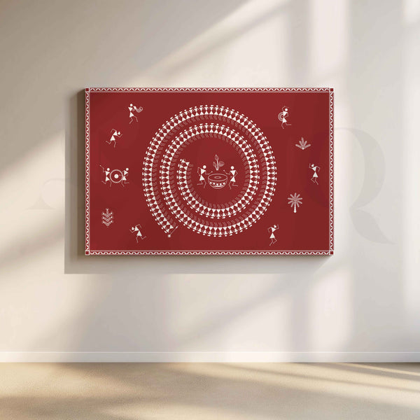 Warli Tribal Celebration Canvas Artwork
