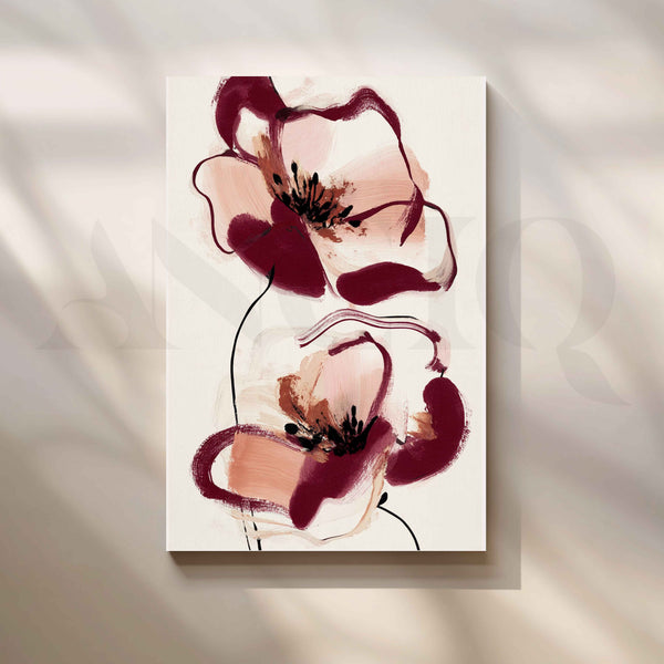 Burgundy and Blush Abstract Floral Canvas