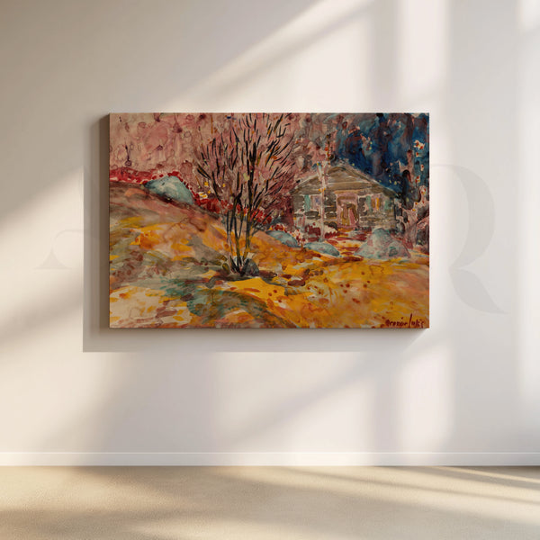 Autumn Cabin Hillside Canvas Artwork