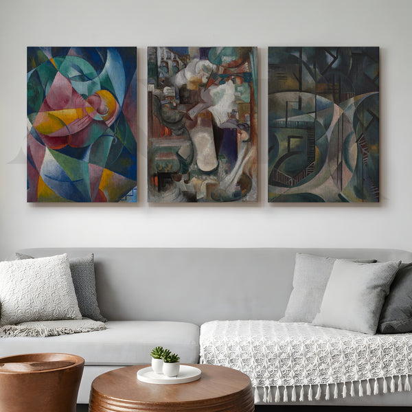 Modern Cubist Expression Gallery Wall – Set of 3 Abstract Artworks - 18 x 24 Inches