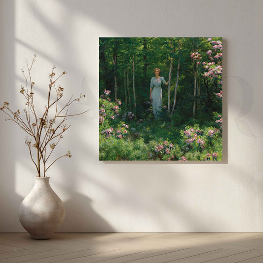 Woman in Garden Impressionist Canvas Artwork for Stylish Bedroom