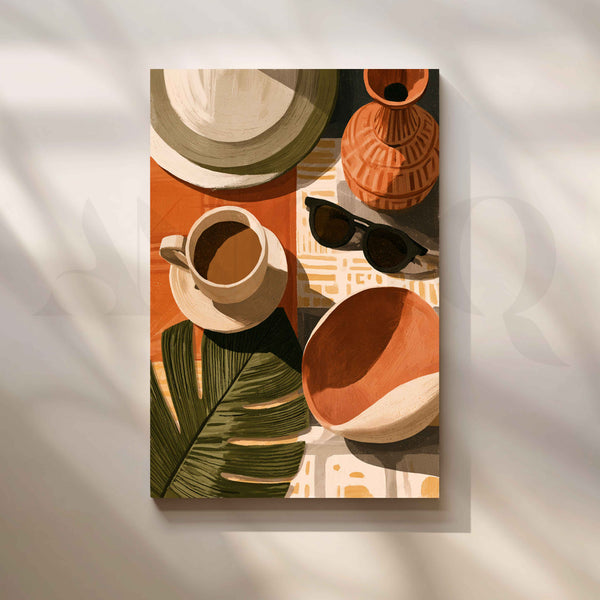 Terracotta Morning Ritual – Boho Coffee Still Life Canvas Artwork