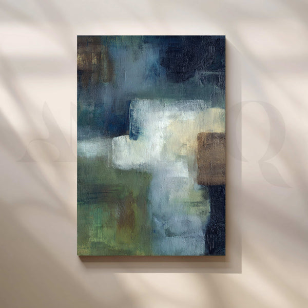 Deep Blue and Olive Abstract Canvas Artwork for Modern Wall Decor