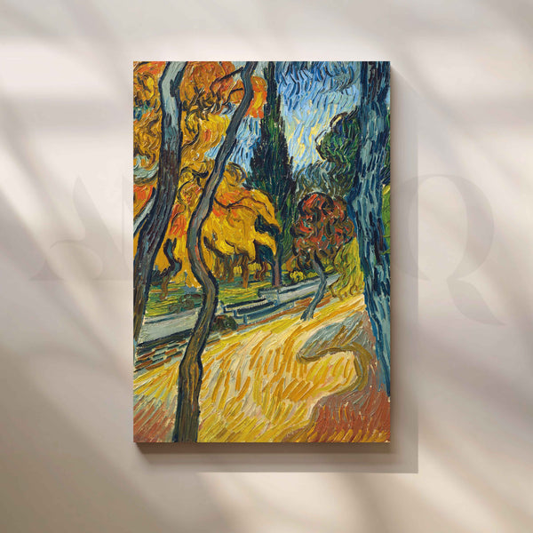 Tree-Lined Autumn Golden Path Canvas Artwork