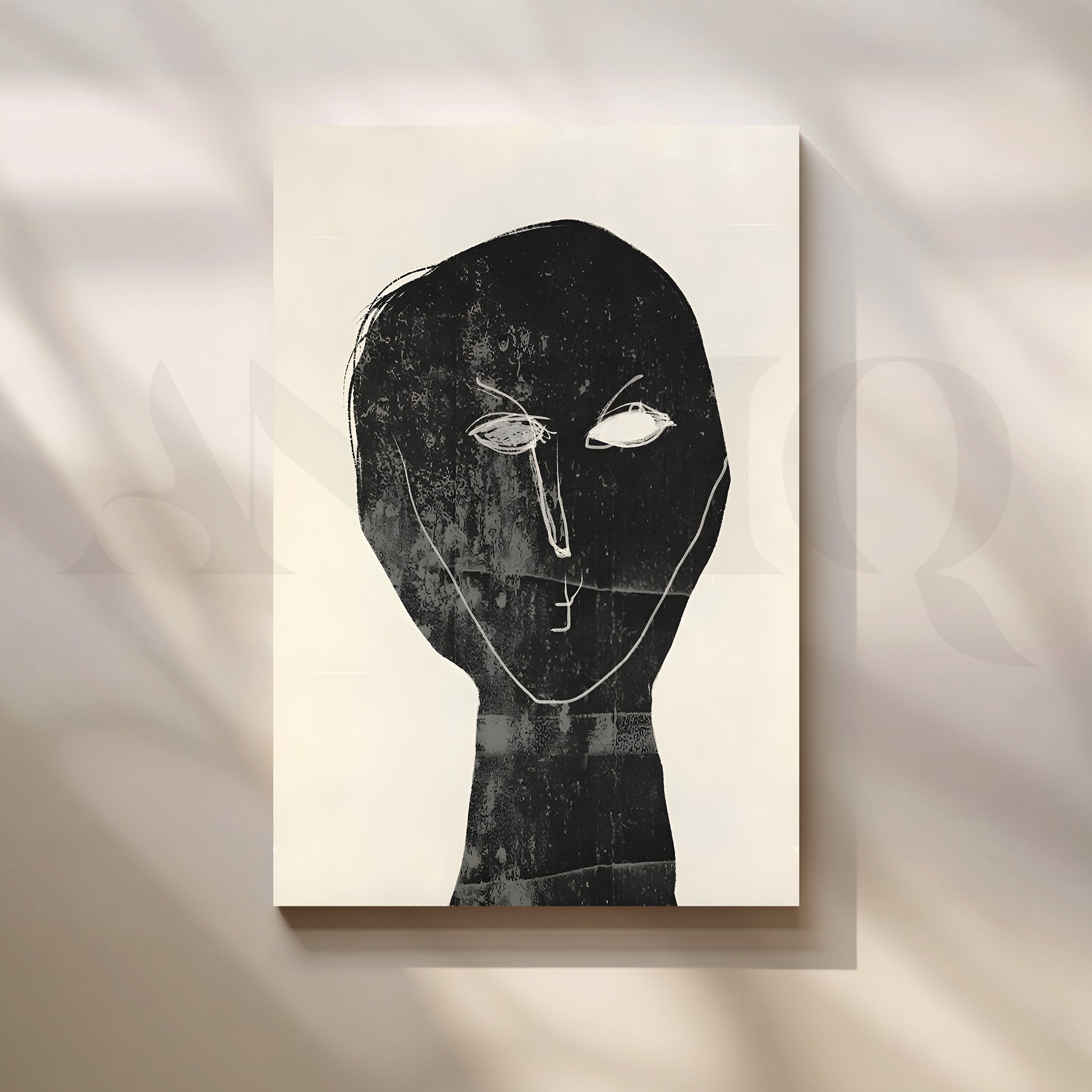 Black Abstract Face Canvas Artwork for Office/Study Room