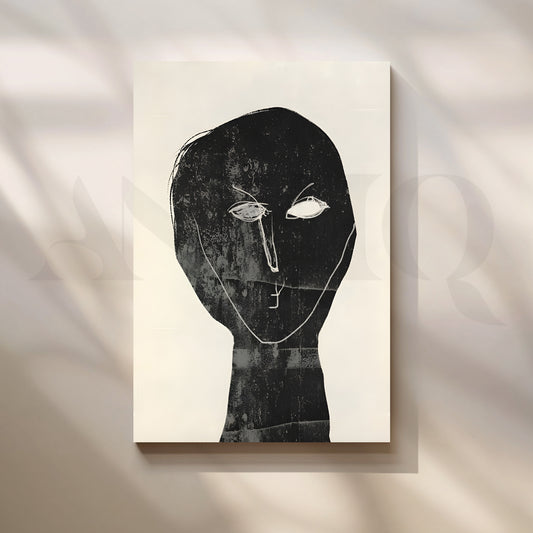 Black Abstract Face Canvas Artwork for Office/Study Room