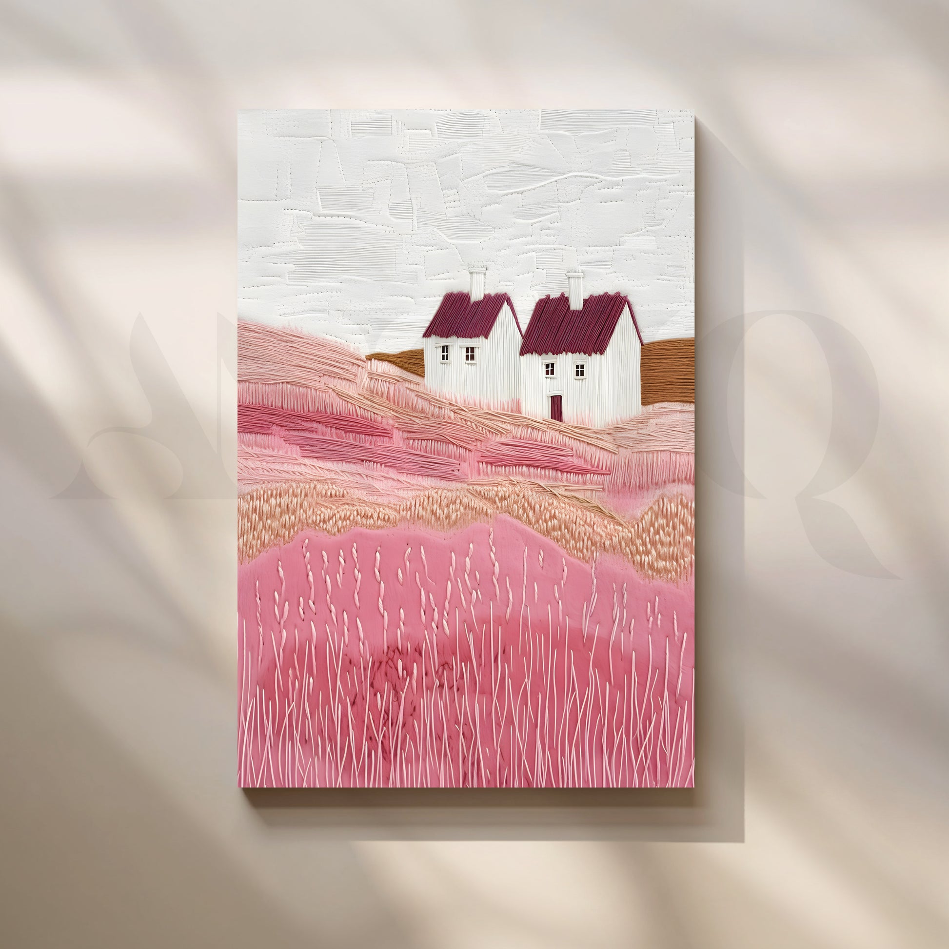 Countryside Houses Textured Canvas Artwork for Stylish Bedroom