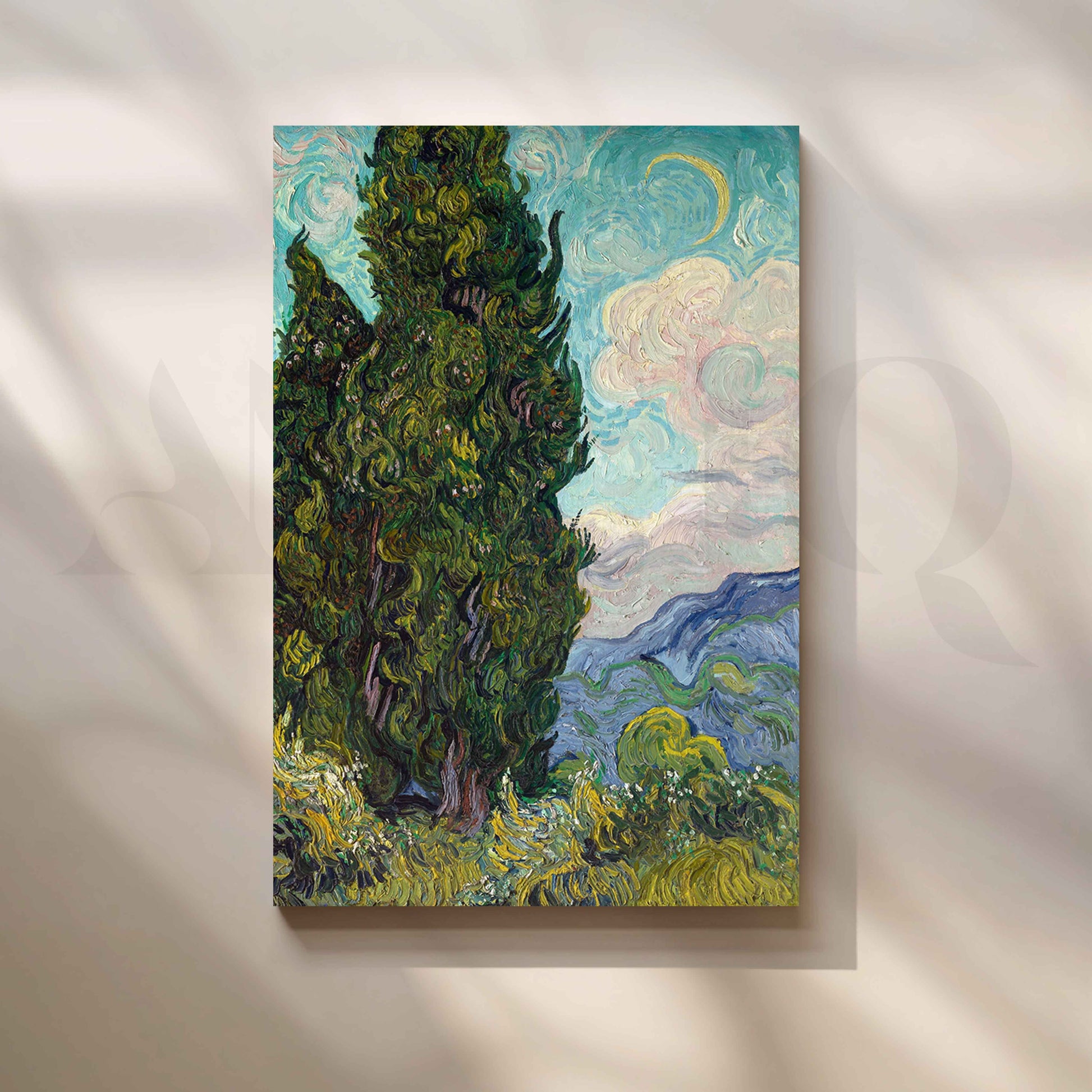 Impressionist Cypress Landscape Canvas Artwork for Office/Study Room
