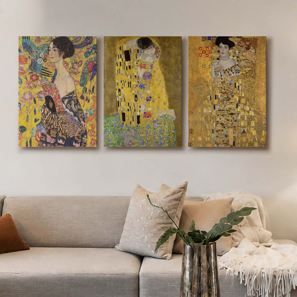 Golden Portrait Gallery Wall Canvas Artwork Set of 3 - 18 x 24 Inches