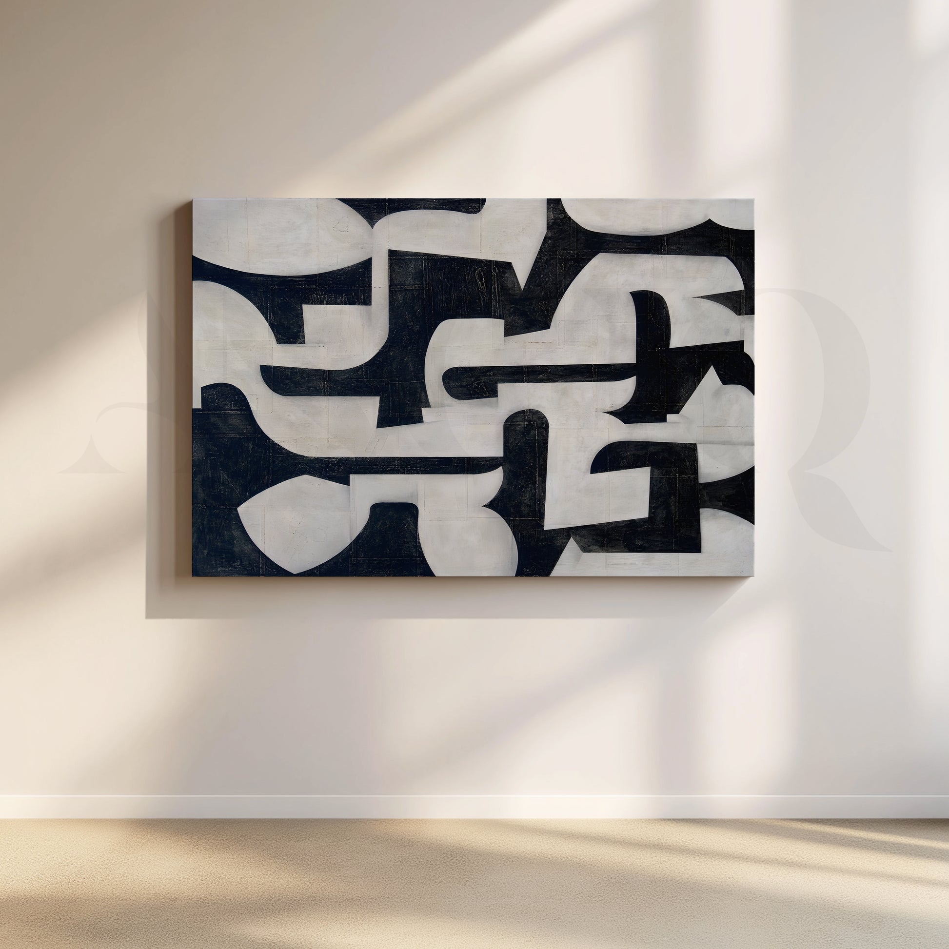 Monochrome Geometric Canvas Artwork for Living Room