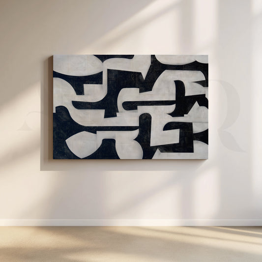 Monochrome Geometric Canvas Artwork for Living Room