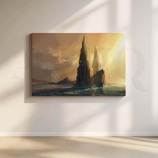 Golden Sea Rock Canvas Artwork