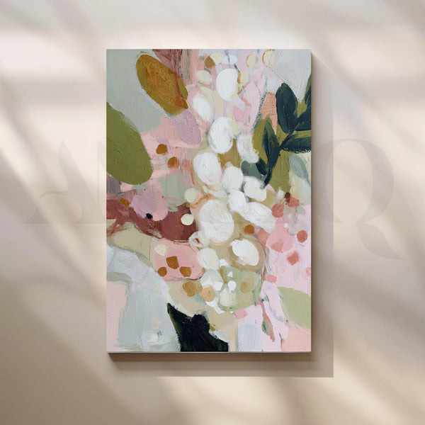 Pastel Floral Abstract Canvas Artwork in Pink, Sage and Cream