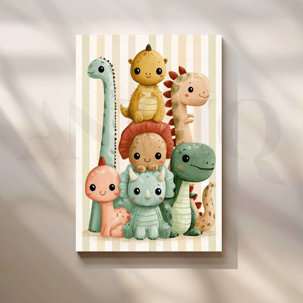 Cute Baby Dinosaurs Pastel Jurassic Kids Room Canvas Artwork
