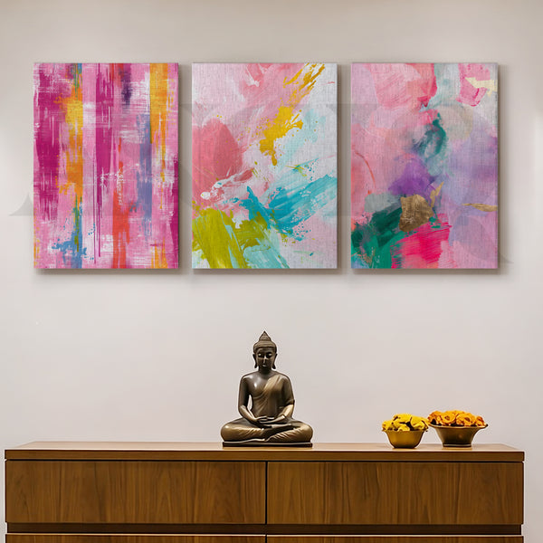 Vibrant Pastel Expression Gallery Wall – Set of 3 Contemporary Abstract Artworks - 18 x 24 Inches