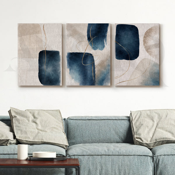 Midnight Blue Fluid Abstraction Gallery Wall – Set of 3 Contemporary Artworks - 18 x 24 Inches