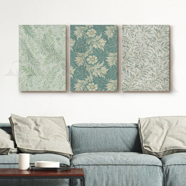 Vintage Botanical Textile Gallery Wall – Set of 3 Pattern Artworks - 18 x 24 Inches