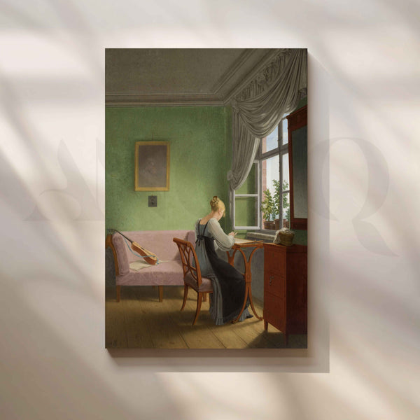 Letters by the Window – Vintage Woman Writing Canvas Artwork