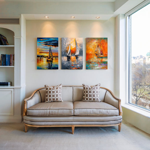 Sunset Sailing Journey Gallery Wall – Set of 3 Artworks