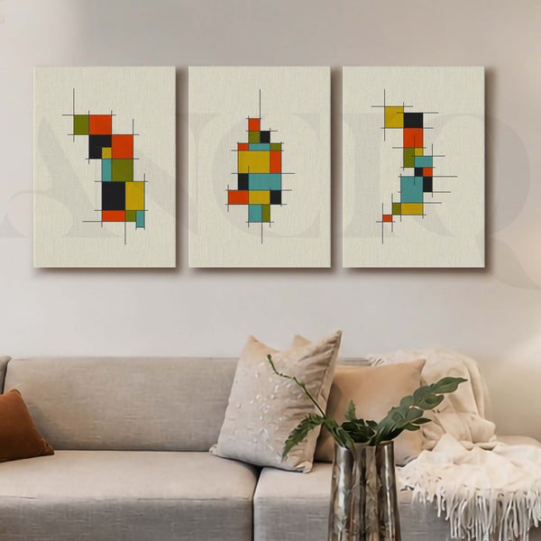 Modular Grid Abstract Gallery Wall Artwork Set of 3