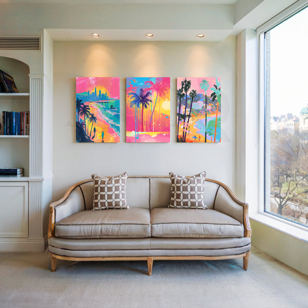 Neon Coastline Escape Gallery Wall – Set of 3 Artworks