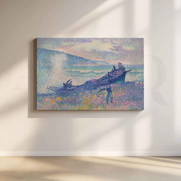Serene Lakeside Boat Canvas Artwork for Bedroom Decor