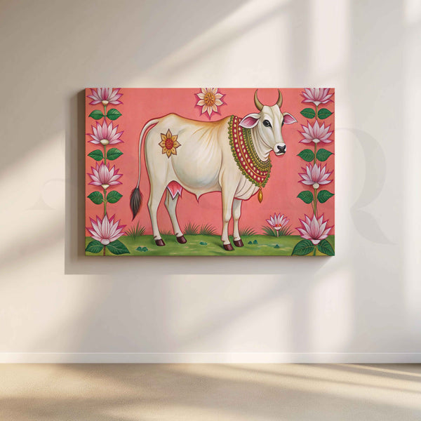Lotus Framed Sacred Cow Canvas Artwork