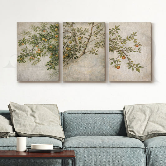 Orchard Serenity Botanical Gallery Wall – Set of 3 Nature Artworks - 18 x 24 Inches for Living Room