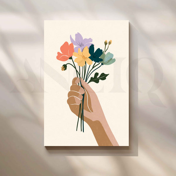 A Handful of Blooms – Minimalist Boho Floral Canvas Artwork