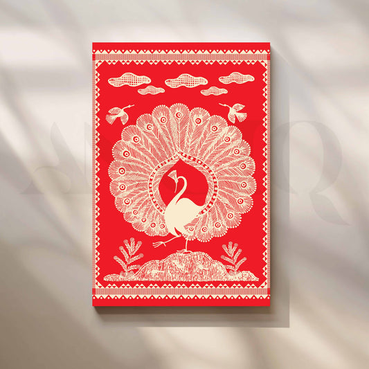 Warli Peacock Canvas Artwork with Gallery Wrap