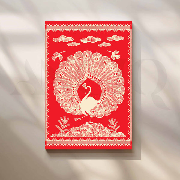Warli Peacock Canvas Artwork