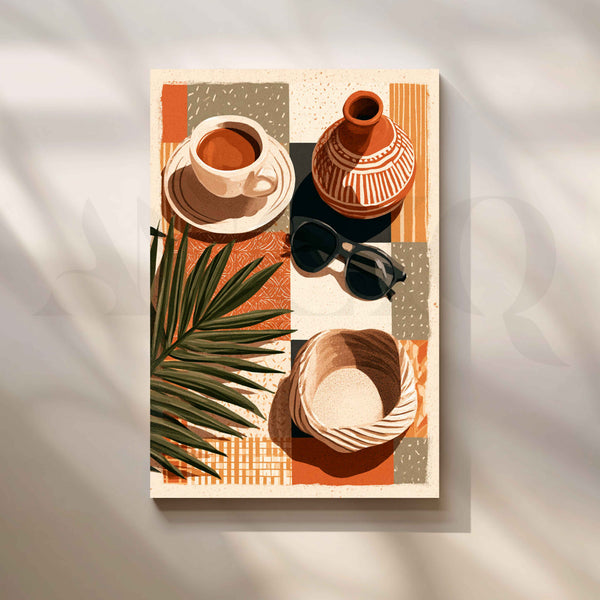 Bohemian Coffee Moments – Earthy Still Life Canvas Artwork