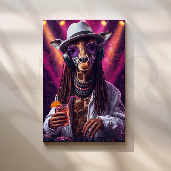 Cool DJ Giraffe Neon Pop Art