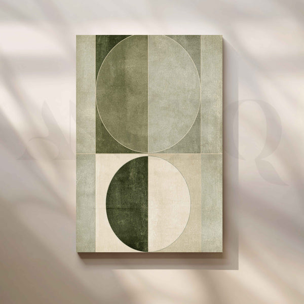 Sage Green Geometric Circles Minimalist Abstract Canvas Artwork