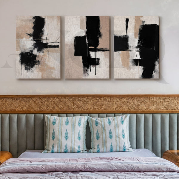 Bold Monochrome Expression Gallery Wall – Set of 3 Abstract Artworks - 18 x 24 Inches