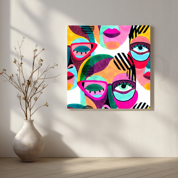 Bold and Vibrant Faces Canvas Abstract