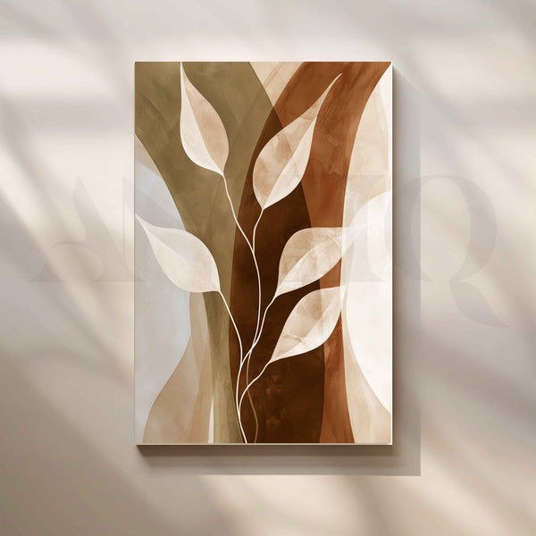 Earthy Brown and Beige Botanical Leaves Abstract Canvas Artwork