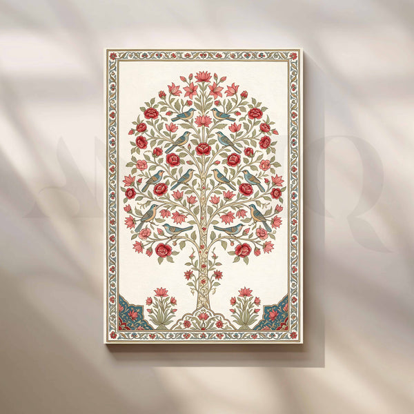 Mughal Tree of Life with Birds and Floral Motifs Artwork
