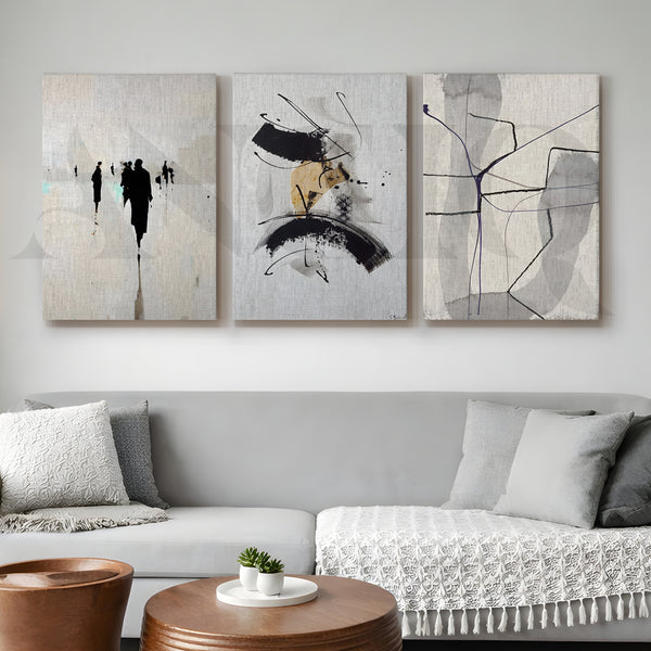 Minimal Ink Expressions Gallery Wall – Set of 3 Modern Abstract Artworks - 18 x 24 Inches
