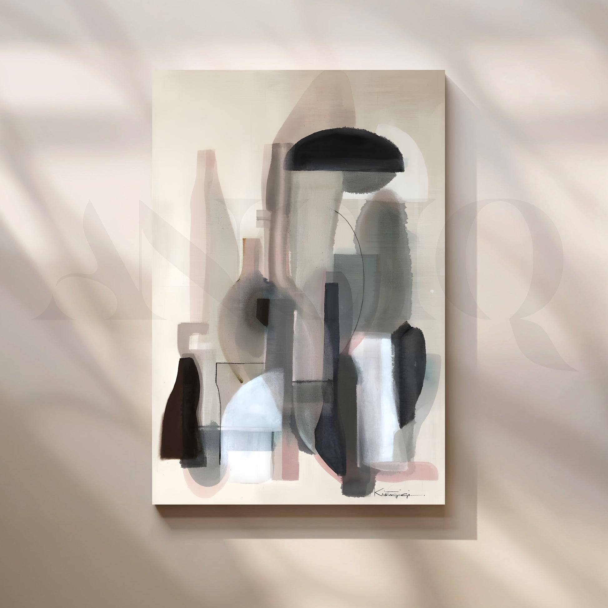 Muted Neutral Geometric Canvas Artwork for Stylish Bedroom