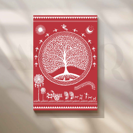 Red Warli Tree of Life Canvas Wall Art with Gallery Wrap
