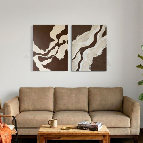 Brown White Flow Abstract Gallery Wall Set of 2