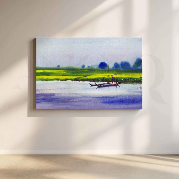 Riverside Boat Landscape Canvas Artwork