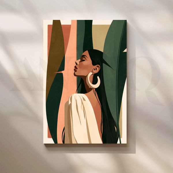 Earthy Boho Muse – Abstract Woman Portrait Canvas Artwork